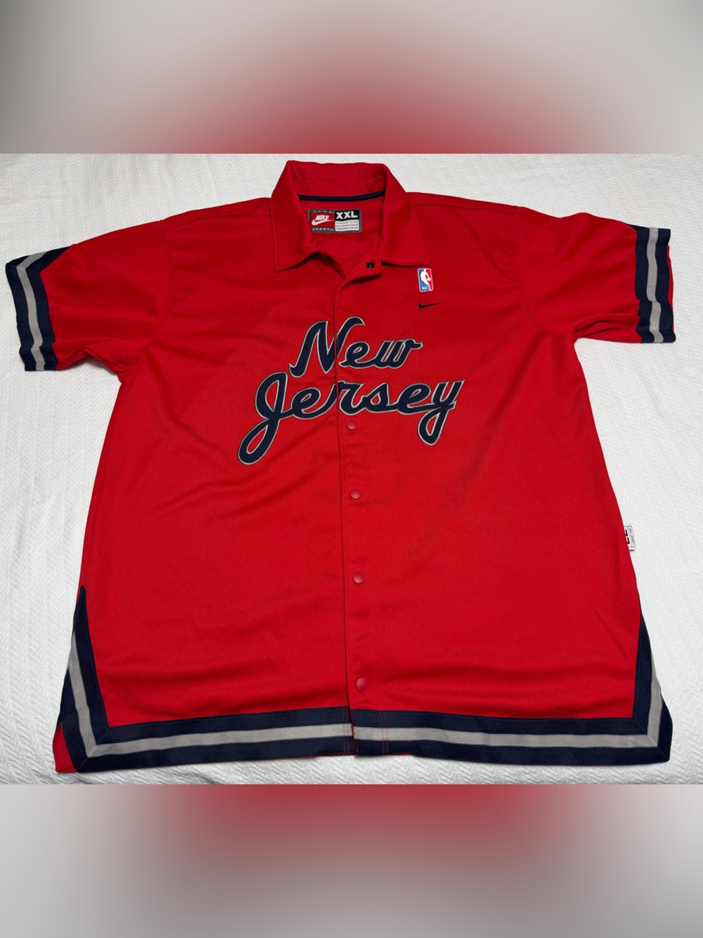 Vintage Y2K Nike Team Size 2XL New Jersey Nets 77 Throwback Warm Up Snap Front